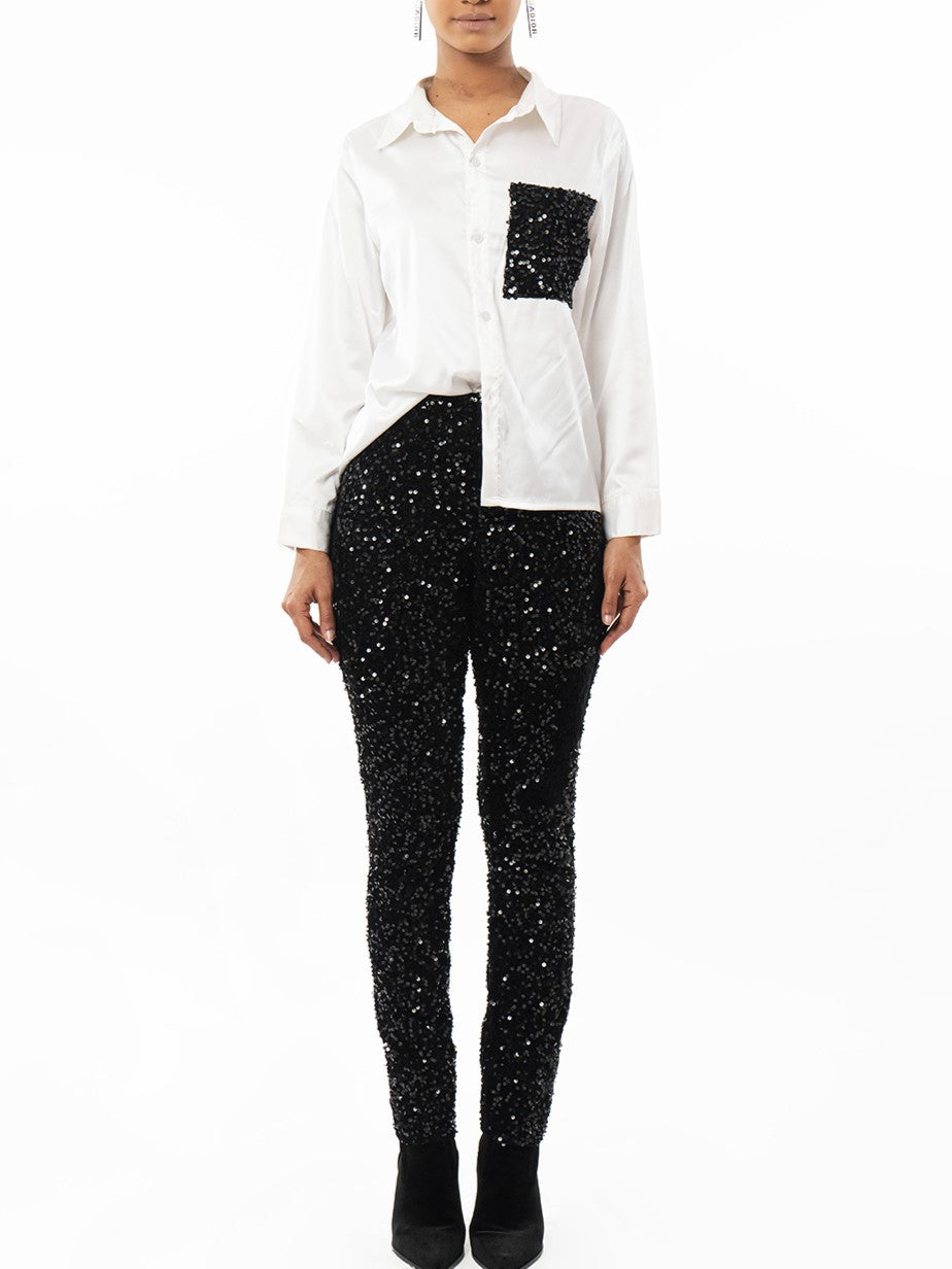 Glamorous Party Fashion Sequin Pants With Shirt Set