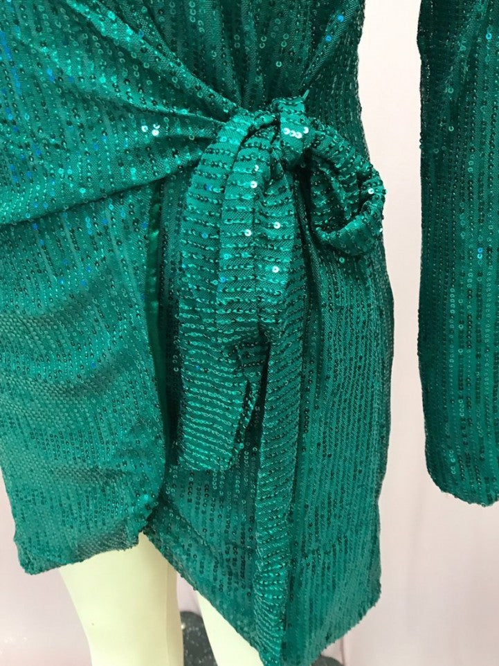 Glamorous Sequin V Neck Ruched Dress - Ships in 24 Hrs