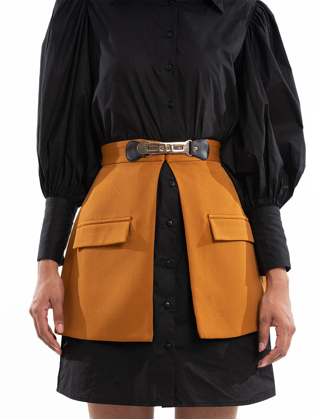 Latest Fashion Long Sleeve Black Dress With Skirt Set