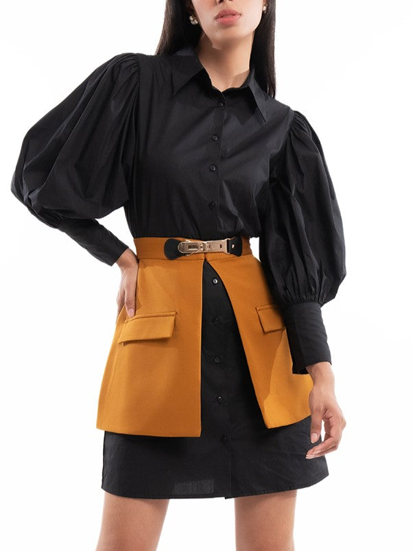 Latest Fashion Long Sleeve Black Dress With Skirt Set