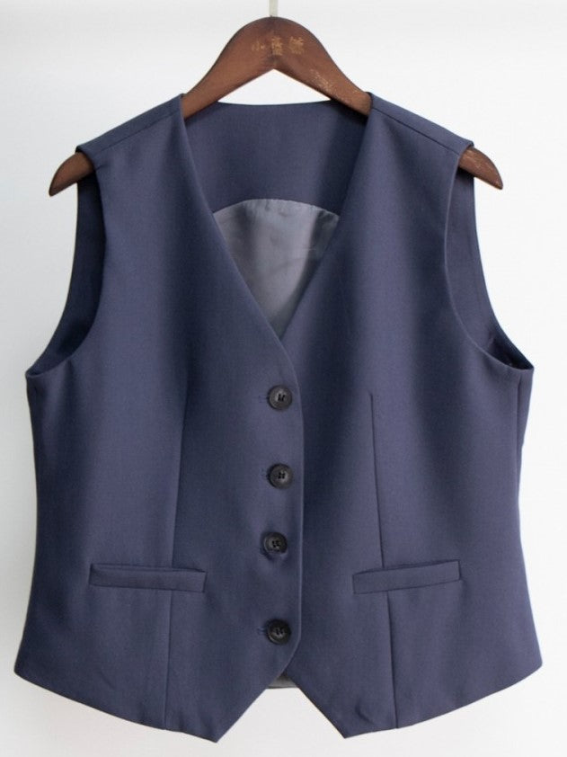 Modern Single Breasted Sleeveless Pants Suit Set