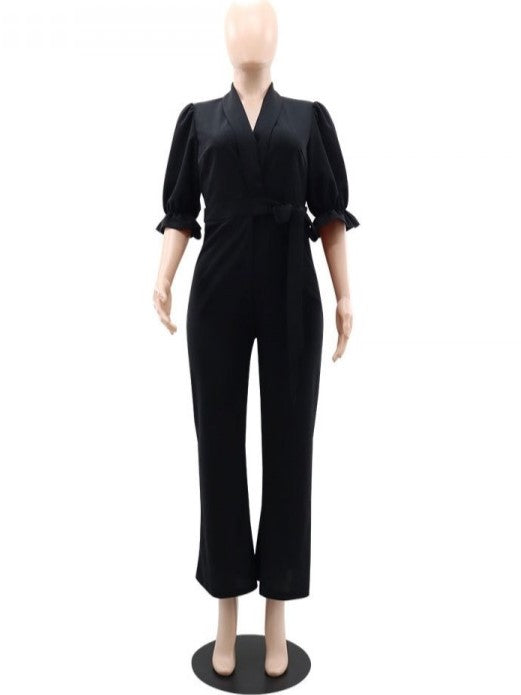 New Arrival Black Solid High Rise Jumpsuit