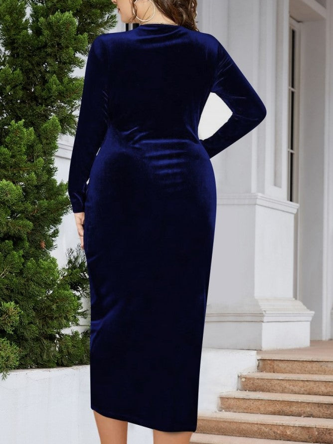 Party Fashion V Neck Blue Ruched Dress