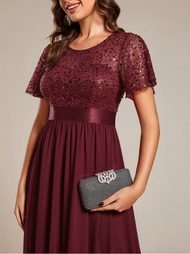 Party Wear Patchwork Sequin A Line Burgundy Maxi Dress