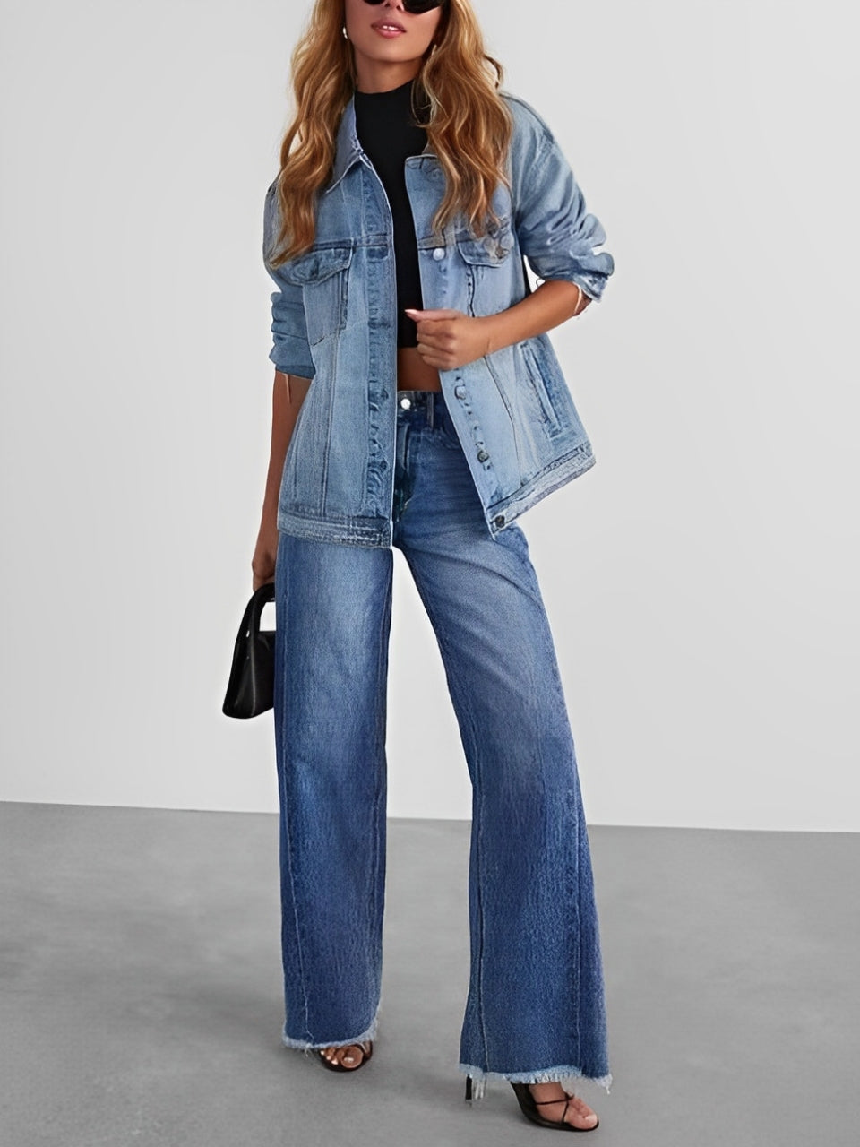 Premium Fashion Denim Lapel Jacket Blue Co Ord Set