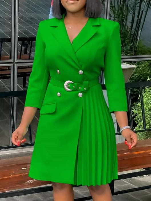 Premium Fashion Pleated Long Sleeve Blazer Dress - Ships in 24 Hrs