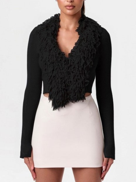 Premium Winter Fashion Fluff Tassel Bodycon Cropped Cardigan