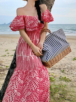 Pretty Off Shoulder Pink Cut Out Maxi Dress