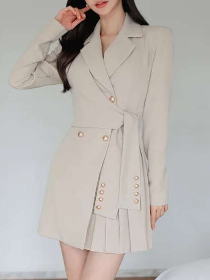 Professional Slim Style Khaki Jacket Dress