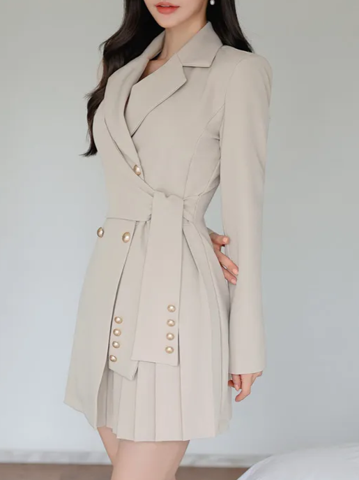 Professional Slim Style Khaki Jacket Dress