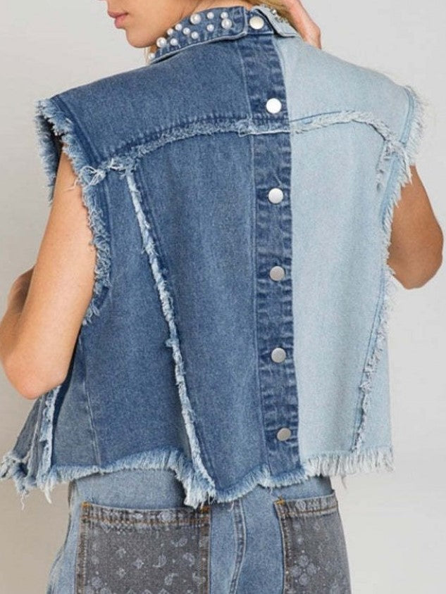 Relaxed Fit Solid Denim Cardigan