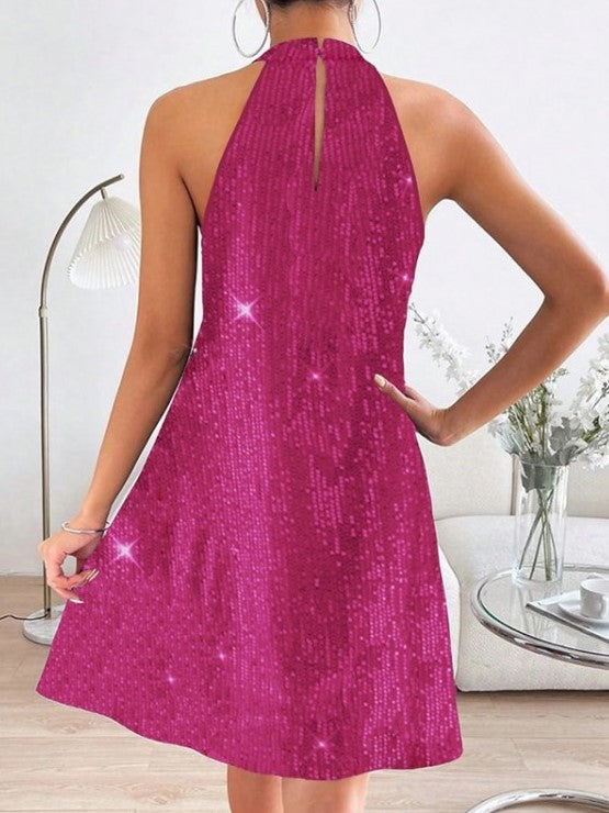 Sexy Sequin Halter Pink Plus Party Dress