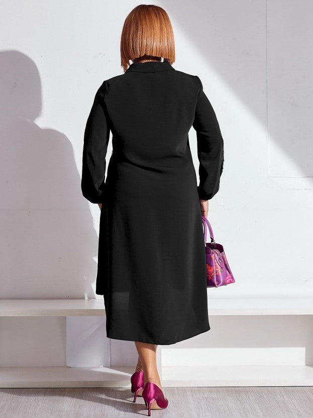 Smart Sequin Patchwork Mid Length Black Shirt Dress