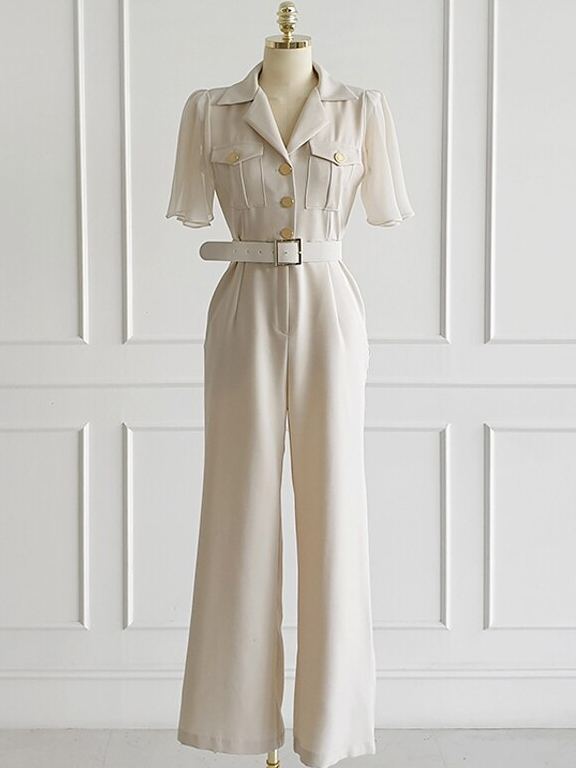Sophisticated Business Wide Leg Apricot Jumpsuit