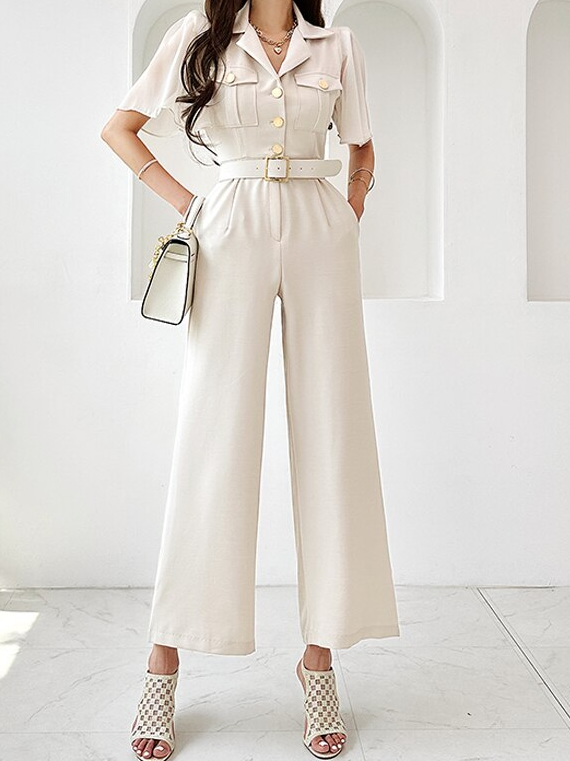 Sophisticated Business Wide Leg Apricot Jumpsuit