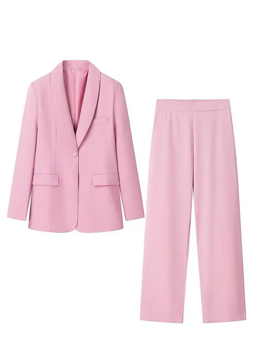 Sophisticated Formal Wear Long Blazer Pink Pants Suit Set