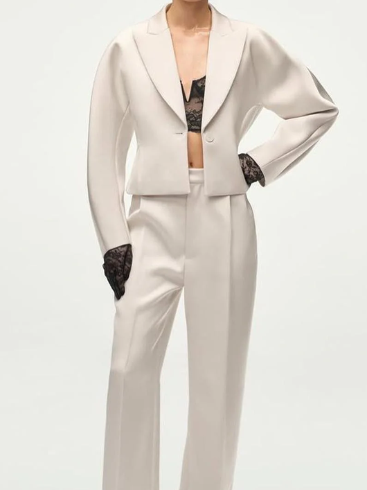Splendid Short Puff Blazer With Wide Leg Pants Set