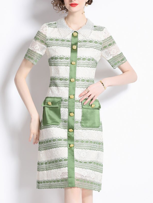 Stunning Single Breasted Lace Beaded Green Dress - Ships in 24 Hrs