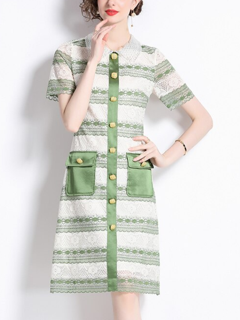 Stunning Single Breasted Lace Beaded Green Dress - Ships in 24 Hrs