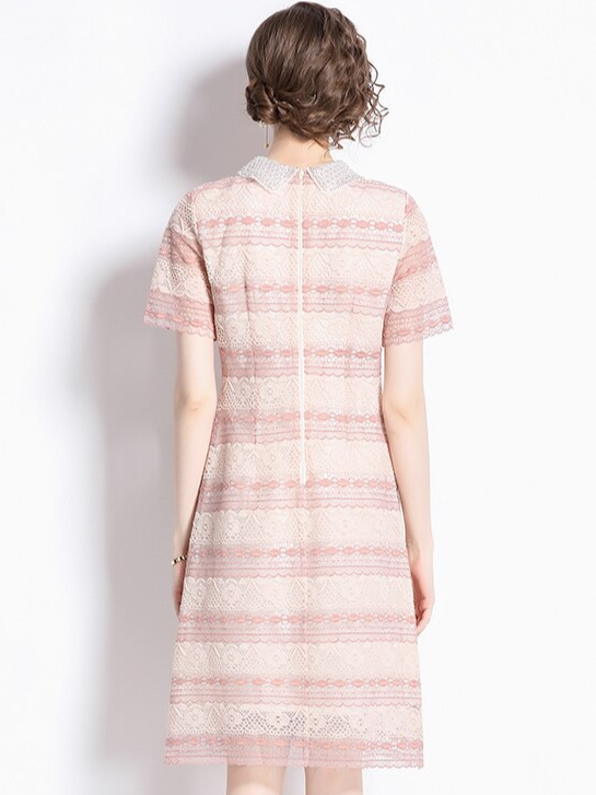 Stunning Single Breasted Lace Beaded Pink Dress