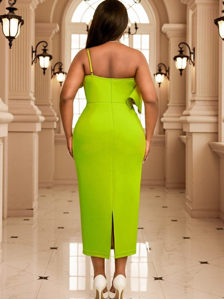 Stylish Green Solid Fitted Sleeveless Dress