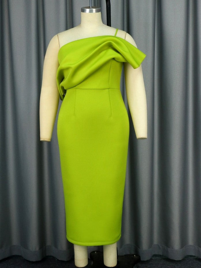 Stylish Green Solid Fitted Sleeveless Dress