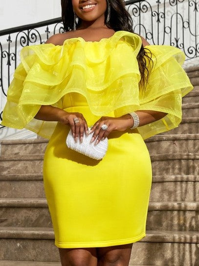 Stylish Off The Shoulder Gauze Patchwork Dress