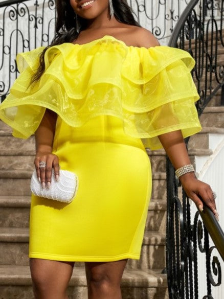 Stylish Off The Shoulder Gauze Patchwork Dress
