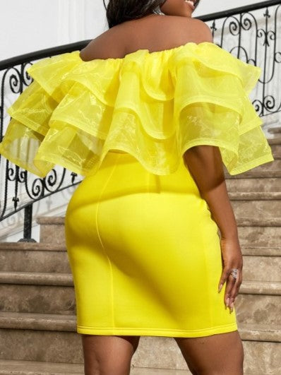 Stylish Off The Shoulder Gauze Patchwork Dress