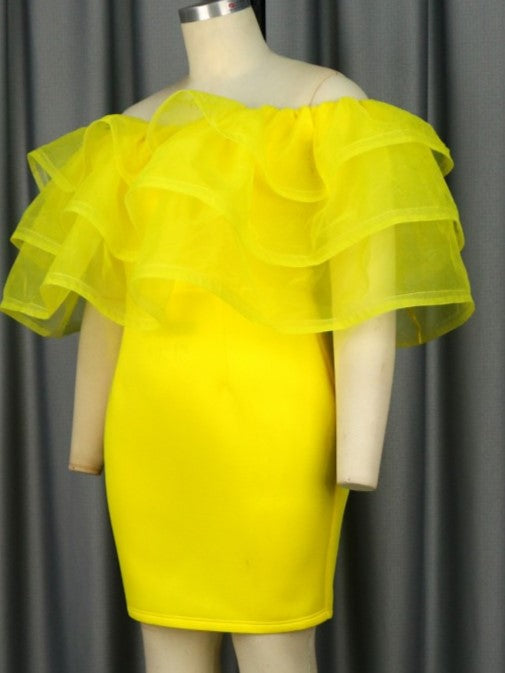 Stylish Off The Shoulder Gauze Patchwork Dress