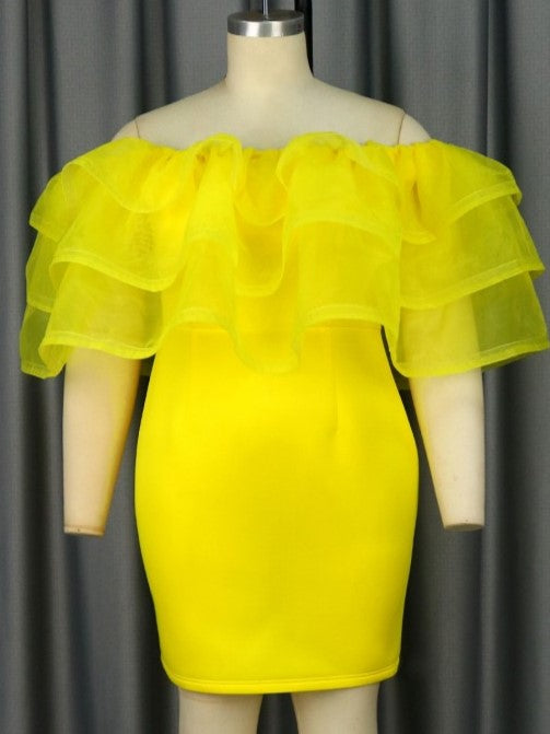 Stylish Off The Shoulder Gauze Patchwork Dress