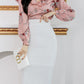 Sweet Lace Floral Print Top With High Waist Skirt Set - Ships in 24 Hrs