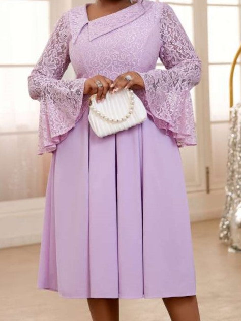 Sweet Long Sleeve Light Purple Fitted Dress