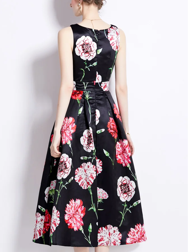 Timeless Black Floral Print Party Dress