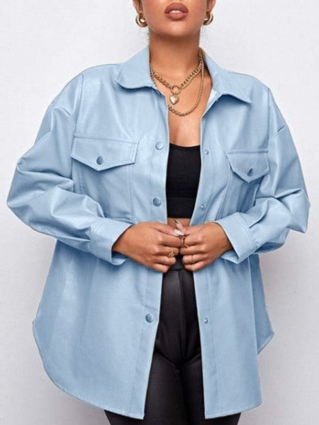 Trendsetting Lapel Button Up Blue Shirt Jacket