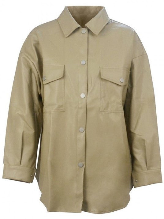 Trendsetting Lapel Button Up Apricot Shirt Jacket