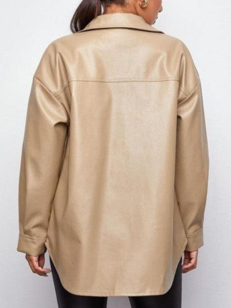 Trendsetting Lapel Button Up Apricot Shirt Jacket