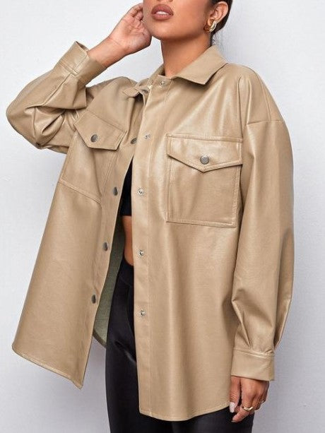 Trendsetting Lapel Button Up Apricot Shirt Jacket