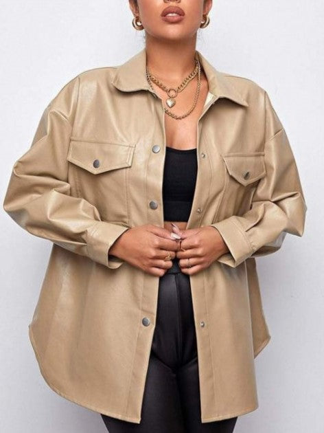Trendsetting Lapel Button Up Apricot Shirt Jacket