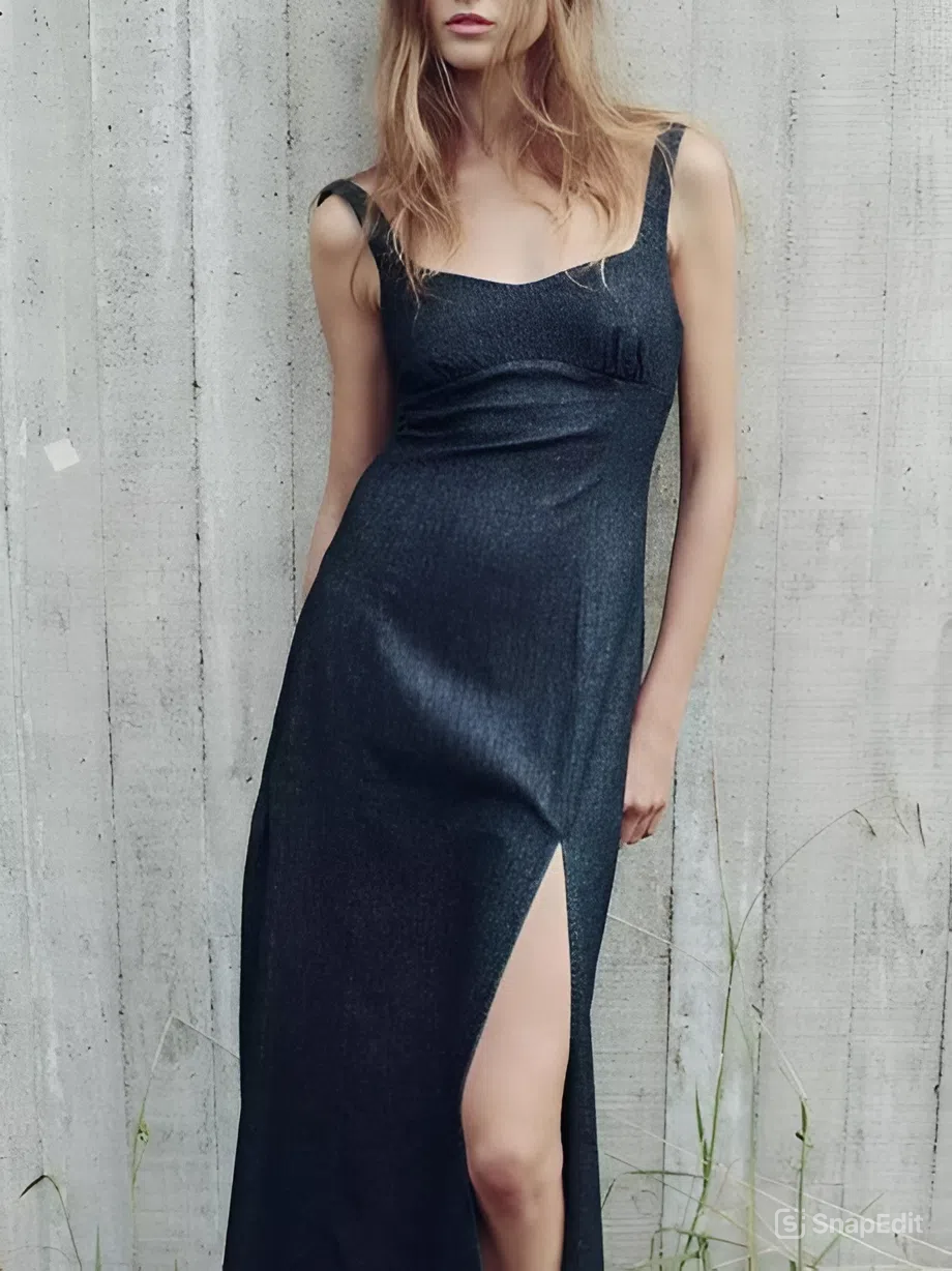 Trendy Slit Denim Blue Dress