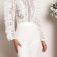 Ultramod See Through Lace Gauze Patchwork Solid White Jumpsuit
