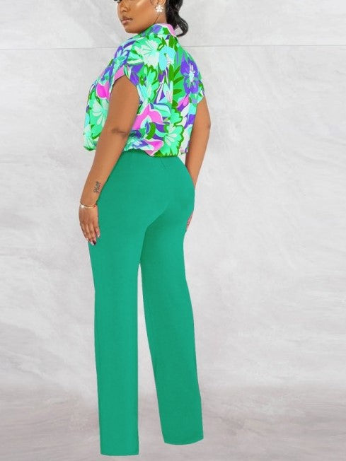 Vibrant Printed Shirt With Pants Green Set - Ships in 24 Hrs