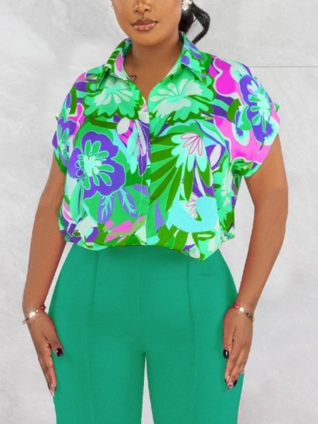 Vibrant Printed Shirt With Pants Green Set - Ships in 24 Hrs