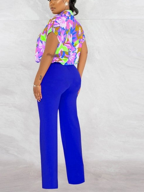 Vibrant Printed Shirt With Pants Blue Set