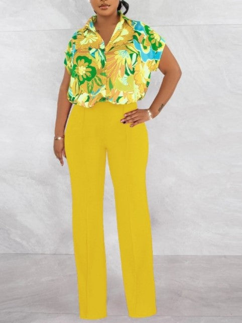 Vibrant Printed Shirt With Pants Yellow Set