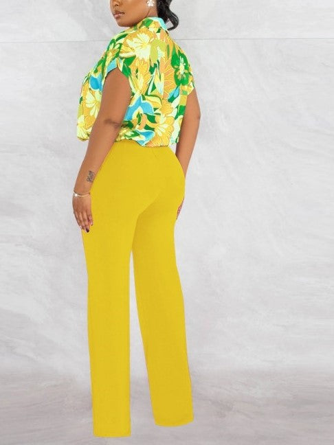 Vibrant Printed Shirt With Pants Yellow Set - Ships in 24 Hrs