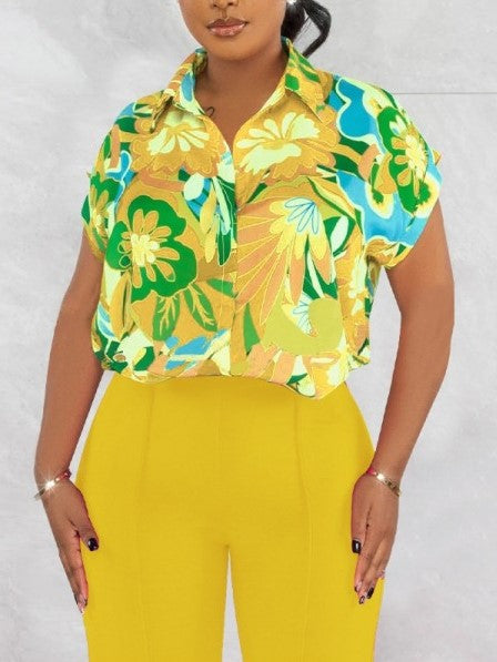 Vibrant Printed Shirt With Pants Yellow Set - Ships in 24 Hrs