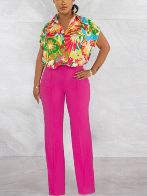 Vibrant Printed Shirt With Pants Pink Set