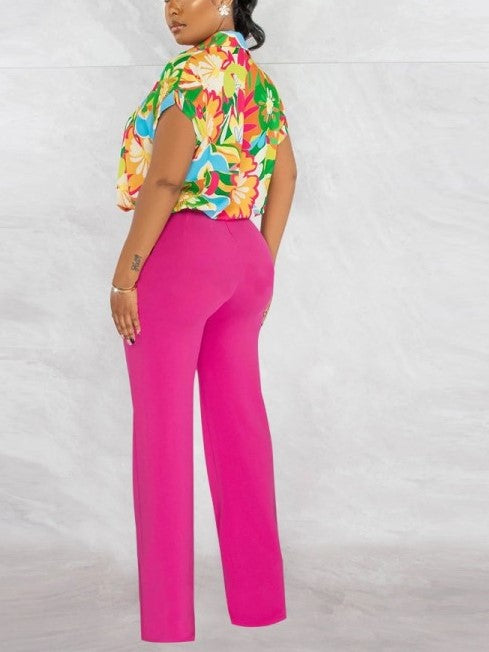Vibrant Printed Shirt With Pants Pink Set