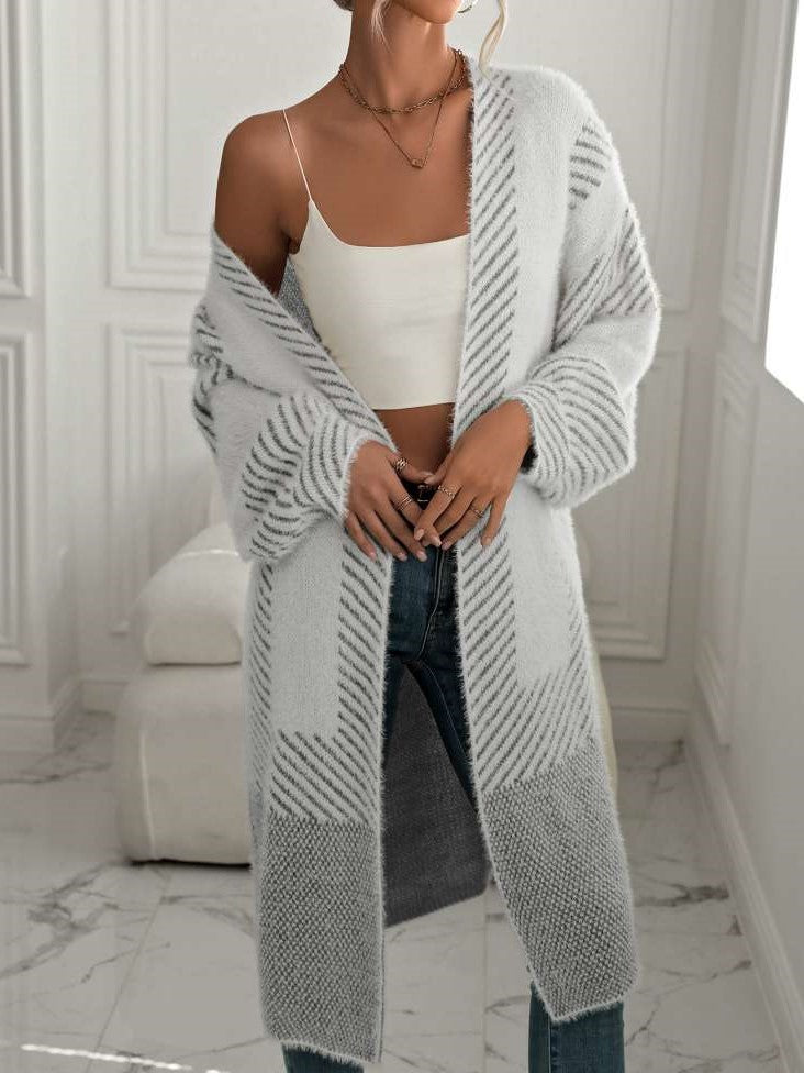Winter Fashion Geometric Pattern Long Sleeve Grey Cardigan
